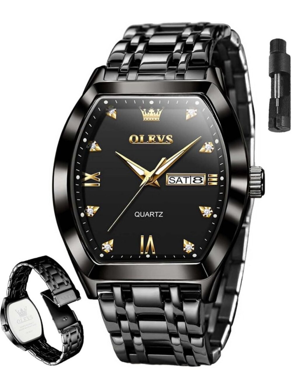 Luxury Men's Square Analog Quartz Watch - Stainless Steel Dress Timepiece